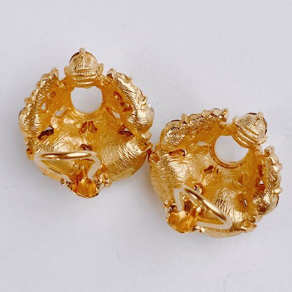 VTG Mid Century Clip On Earrings Gold Tone Rhinestone 1950s Cocktail Jewelry - Picture 11 of 11